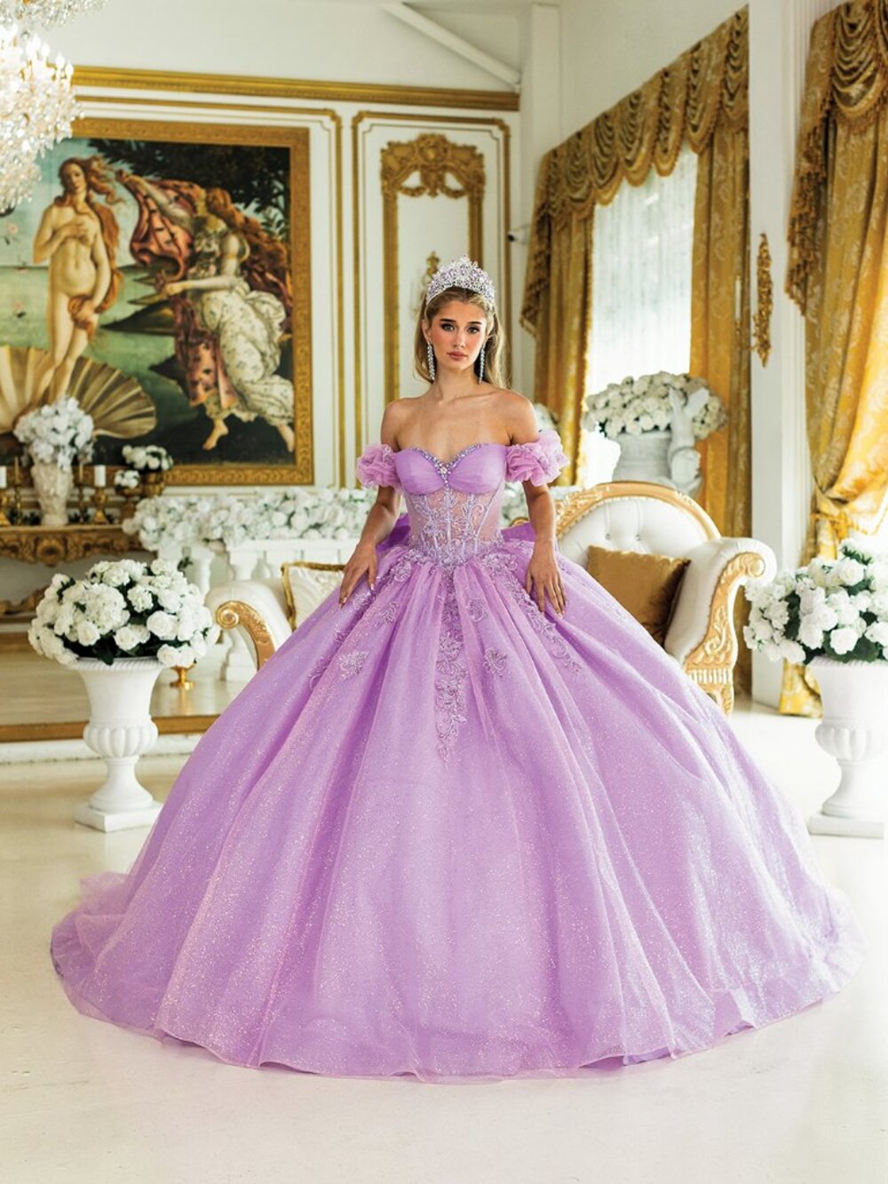 NEW LILAC Embroidered Off Shoulder Quinceanera Ball Gown Floor Length 1985